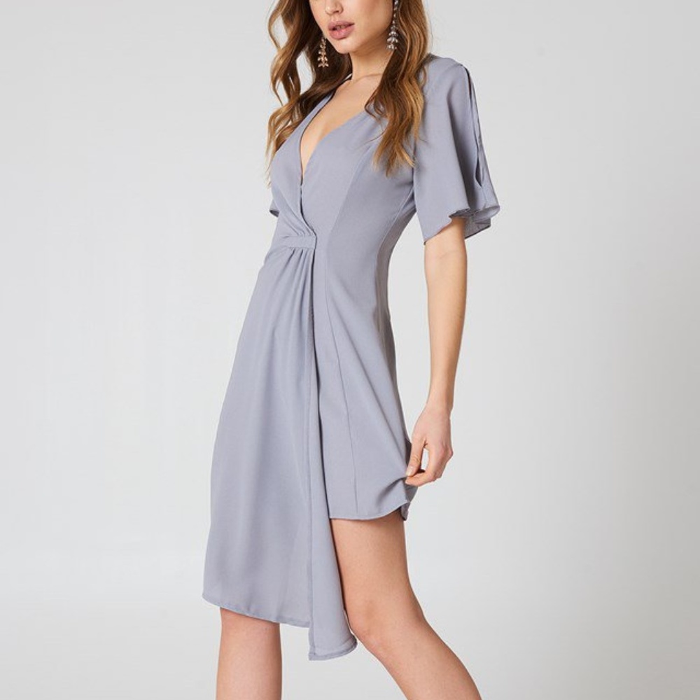 Boohoo Light Gray Wrap Dress
